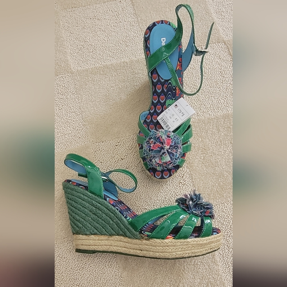 Desigual Espadrille green sandals nwt size 10